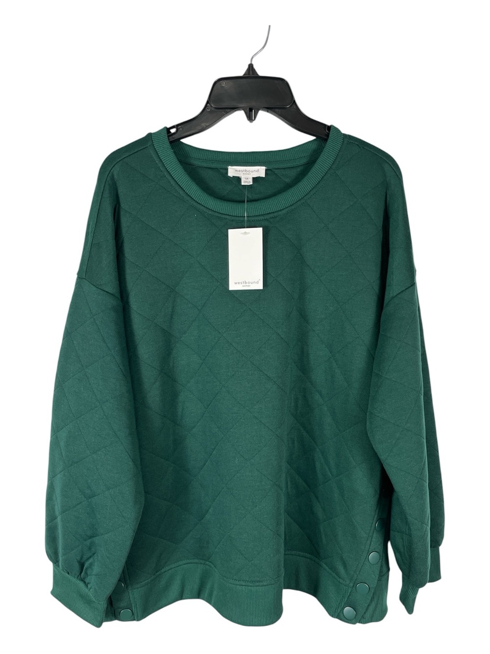 Westbound Plus Size 1X Hunter Green Quilted Pullover with Side Buttons NWT